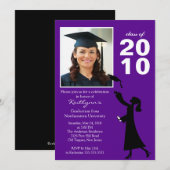 Trendy Paars & Black Afstuderen Invitation Kaart (Voorkant / Achterkant)