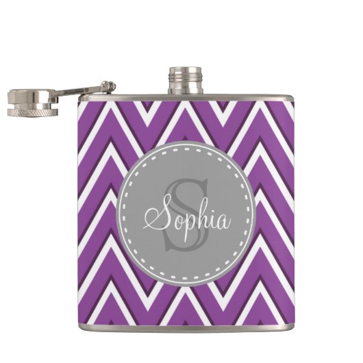 Trendy Paars Chevron Pattern Gray Monogram Heupfles (Geopend)
