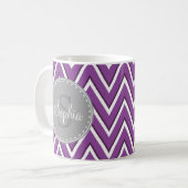 Trendy Paars Chevron Pattern Gray Monogram Koffiemok (Voorkant links)