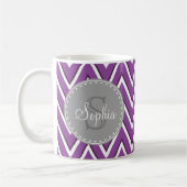Trendy Paars Chevron Pattern Gray Monogram Koffiemok (Links)