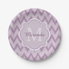 Trendy Paars Chevron Zigzag Name en Monogram Papieren Bordje