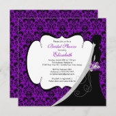 Trendy Paars Damask Bride Vrijgezellenfeest Invite Kaart (Voorkant / Achterkant)