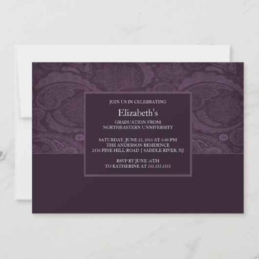Trendy Paars Damask Photo Afstuderen Invitation Kaart (Achterkant)