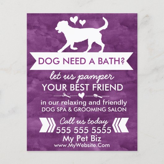 Trendy Paars Dog Grooming Flyer -  (Voorkant)
