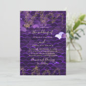 Trendy Paars en Gold Wedding Invitation Kaart (Staand voorkant)