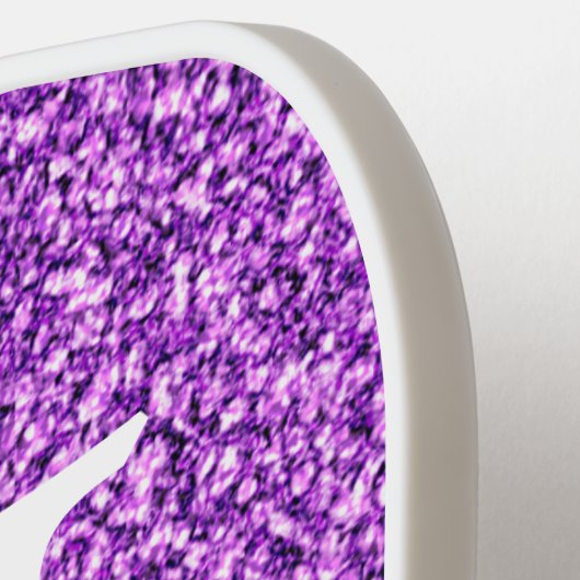 Trendy Paars Faux Glitter Monogram Initiaal Name Pickleball Paddle (Links Detail)