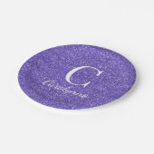 Trendy Paars Faux Glitter Monogram Papieren Bordje (Gekanteld)