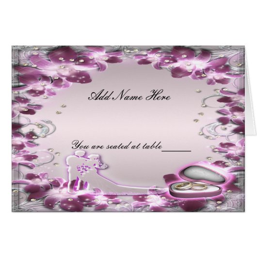 Trendy Paars Floral Chic Folded Table Place Card (Voorkant Horizontaal)