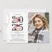 Trendy Paars Floral Roos Gold Foto Afstuderen Kaart (Voorkant)
