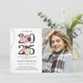 Trendy Paars Floral Roos Gold Foto Afstuderen Kaart (Staand voorkant)