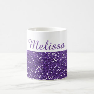 Trendy Paars Glitter Custom Name Koffiemok