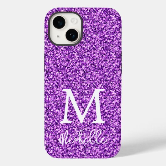 Trendy Paars Glitter Monogram Initiaal Naam Case-Mate iPhone Case (Achterkant)