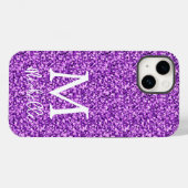Trendy Paars Glitter Monogram Initiaal Naam Case-Mate iPhone Case (Achterkant (horizontaal))