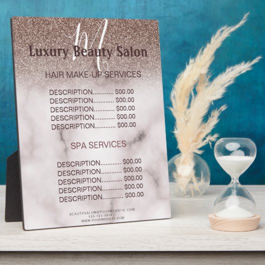 Trendy Paars Glitter Monogram Salon Price Menu Fotoplaat (Zijkant)