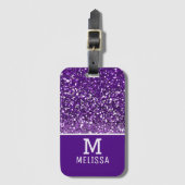 Trendy Paars Glitter Name Monogram Initiaal Bagagelabel (Voorkant (verticaal))