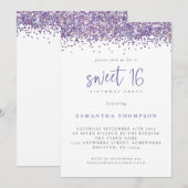 Trendy Paars Glitter Sweet 16 Birthday Party Kaart (Voorkant / Achterkant)
