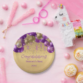 Trendy Paars Gold Balloons Afstuderen Papieren Bordje (Feest)