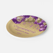 Trendy Paars Gold Balloons Afstuderen Papieren Bordje (Gekanteld)
