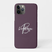 Trendy Paars Plum Gray White Schrift Monogram  Case-Mate iPhone Case (Achterkant)