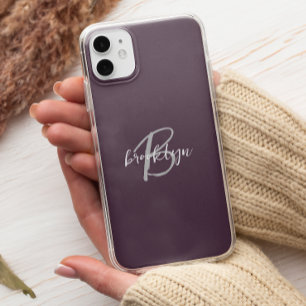 Trendy Paars Plum Gray White Schrift Monogram  Case-Mate iPhone Case