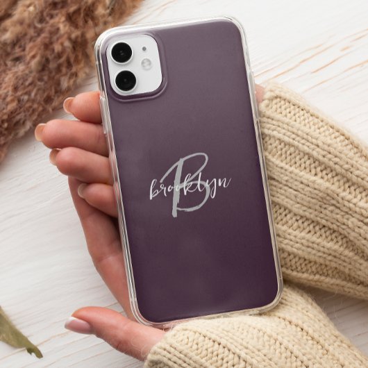 Trendy Paars Plum Gray White Schrift Monogram  Case-Mate iPhone Case