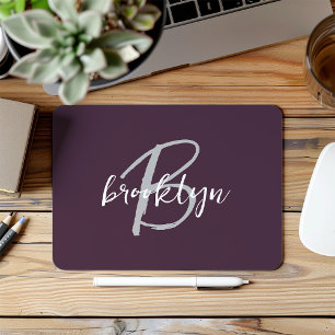 Trendy Paars Plum Grijs Wit Schrift Monogram Muismat