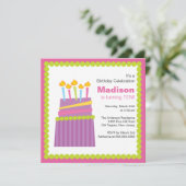 Trendy Paars & Roze Cake Birthday Uitnodiging (Staand voorkant)