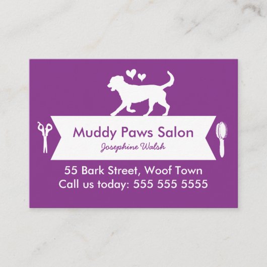 Trendy Paars Silhouette Dog Groomer Appointment Visitekaartje (Voorkant)