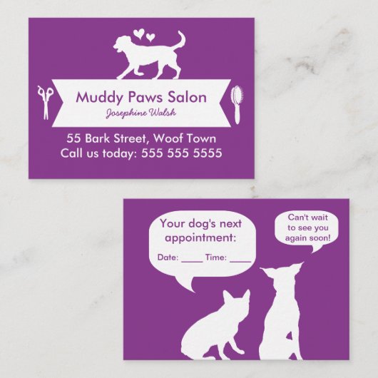Trendy Paars Silhouette Dog Groomer Appointment Visitekaartje (Voorkant / Achterkant)