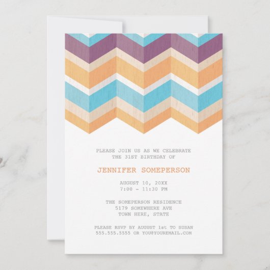 Trendy Paars Sinaasappel & Blue Chevron Birthday Kaart (Voorkant)
