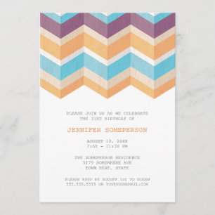 Trendy Paars Sinaasappel & Blue Chevron Birthday Kaart
