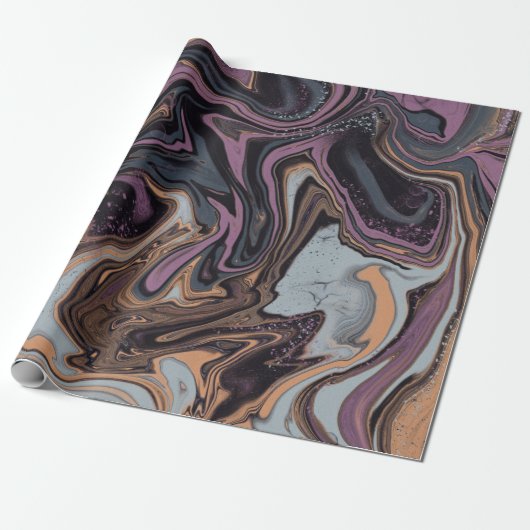 Trendy Paarse aqua marbling design Cadeaupapier (Uitgerold)
