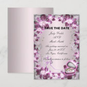 Trendy Paarse Bloemachtige Chic Bewaar De Datum Ka Kaart (Voorkant / Achterkant)