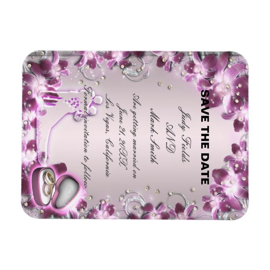 Trendy Paarse Bloemachtige Chic Bewaar De Datum Ma Magneet (Horizontaal)