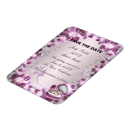 Trendy Paarse Bloemachtige Chic Bewaar De Datum Ma Magneet (Linkerzijde)