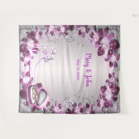 Trendy Paarse Bloemen Chic Huwelijk Achtergrond Wandkleed (Voorkant (horizontaal))