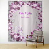 Trendy Paarse Bloemen Chic Huwelijk Achtergrond Wandkleed (In situ)