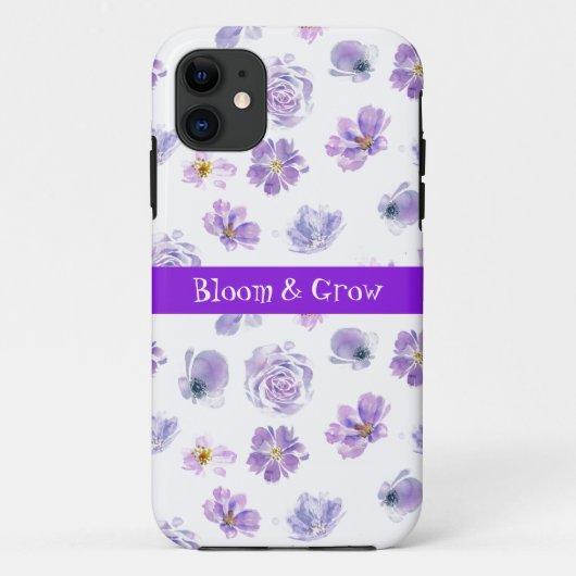 Trendy paarse bloemen patroon iPhone Case (Achterkant)