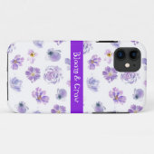 Trendy paarse bloemen patroon iPhone Case (Achterkant (horizontaal))