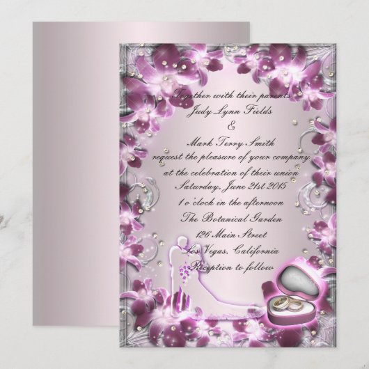 Trendy Paarse Bloemige Chic Uitnodiging (Voorkant / Achterkant)