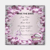 Trendy Paarse Bloemrijke Chic Bewaar De Datum Magn Magneet (Voorkant)