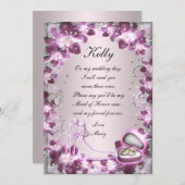 Trendy Paarse Bloemrijke Chic Bruidsmeisje Kaart (Voorkant / Achterkant)