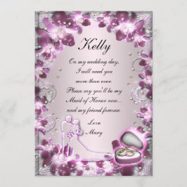 Trendy Paarse Bloemrijke Chic Bruidsmeisje Kaart