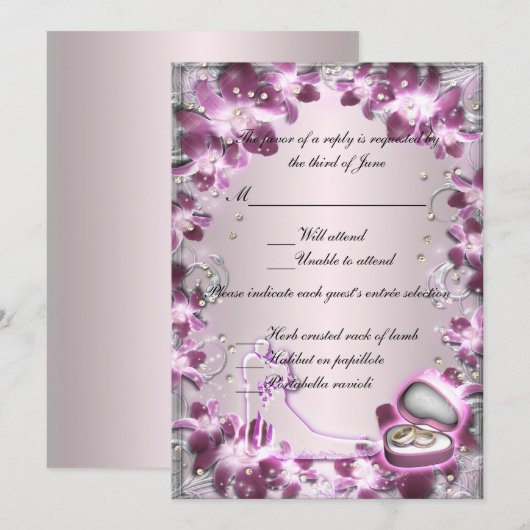 Trendy Paarse Bloemrijke Chic Responskaart Kaart (Voorkant / Achterkant)