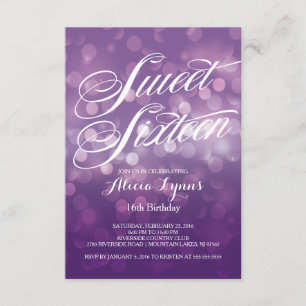Trendy Paarse Bokeh Lights Sweet Sixteen Kaart
