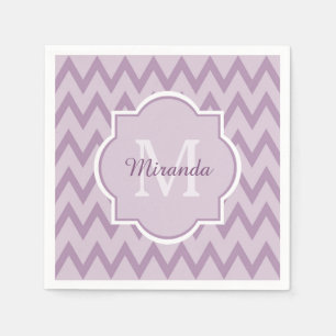 Trendy Paarse Chevron Zigzag Naam en Monogram Servet