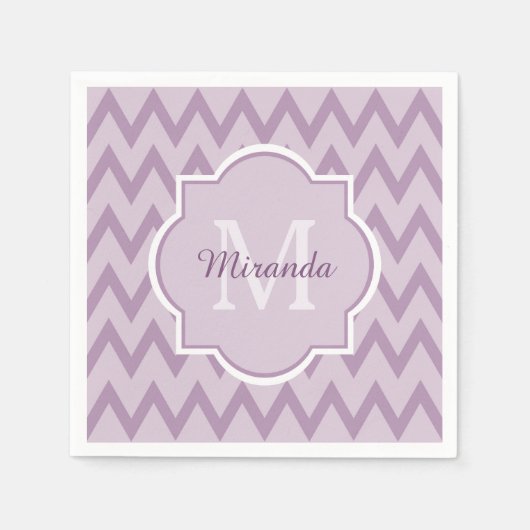 Trendy Paarse Chevron Zigzag Naam en Monogram Servet (Voorkant)