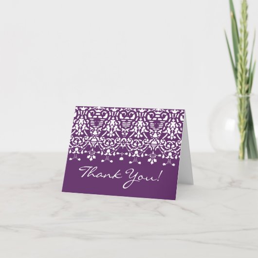 Trendy Paarse Damask Bedankt Opmerking Kaart (Voorkant)