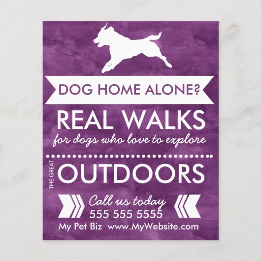 Trendy Paarse Dog Silhouette Dog Walker Flyer (Voorkant)