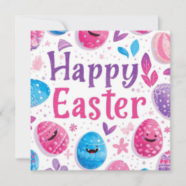 Trendy paarse en roze Pasen-eieren gepersonaliseer Feestdagenkaart